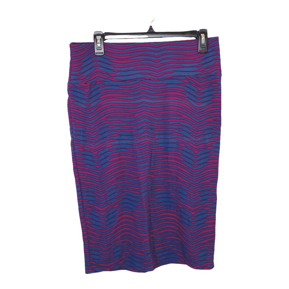 LuLaRoe Cassie‎ Skirt Size Large Stripe Purple Multicolor Stretch (1077)